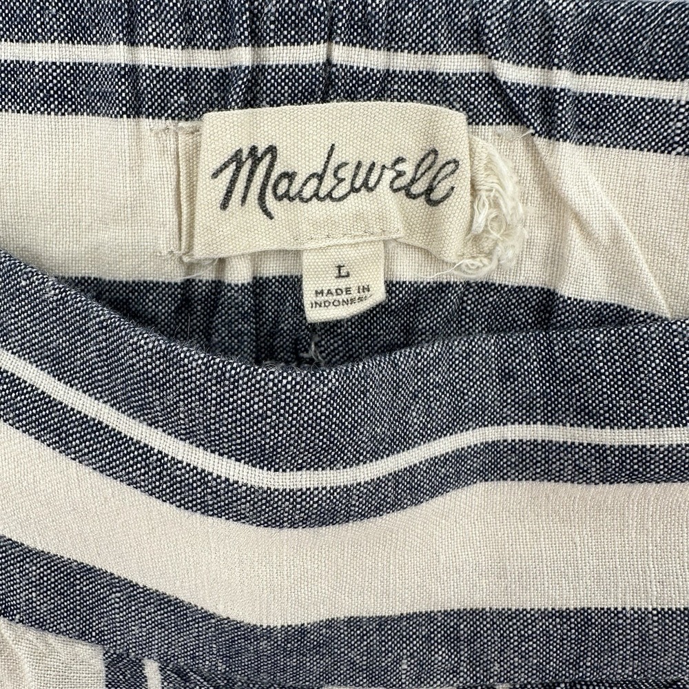Madewell Womens Striped Linen Blend Wide Leg Crop Pants Blue White Large Casual - Picture 5 of 8